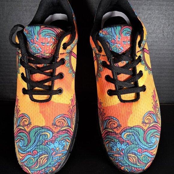 Yes We Vibe Sneakers Women 8 Wide Multicolor Athletic Shoe Peace Love Paisley - Picture 1 of 10